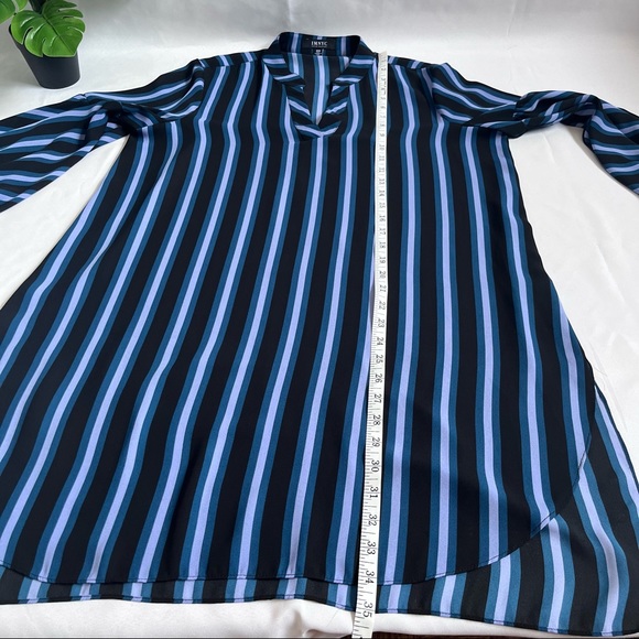 IMNYC Isaac Mizrahi striped black cyan tunic blouse size medium - Picture 10 of 11